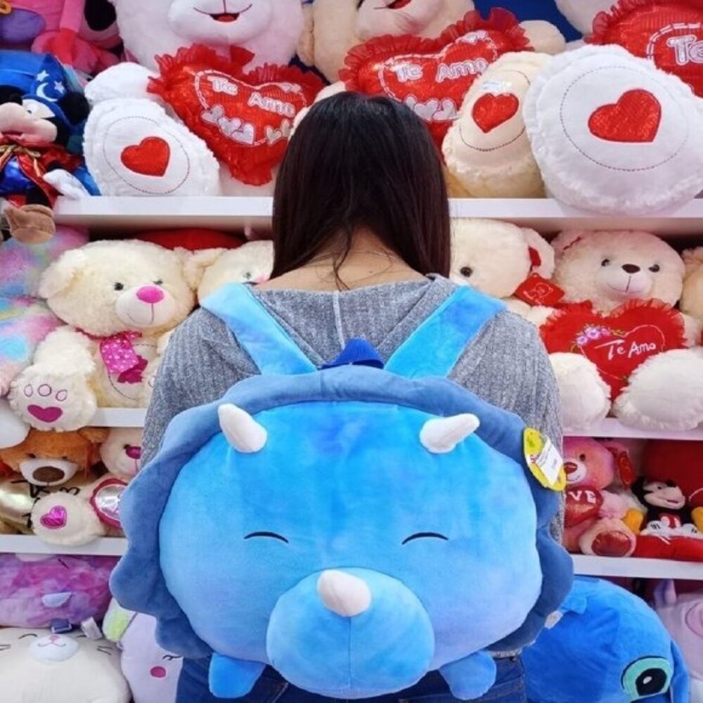 Smoochy Pals Blue White Stuffed Animal Plush Triceratops Backpack One Size